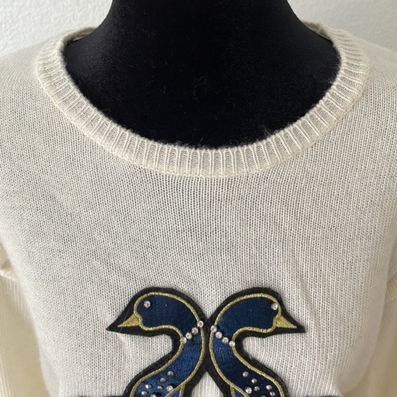 Pinko $325 Cashmere Embellished Peacock Ruffle Sleeve Sweater 0050 - Picture 3 of 9